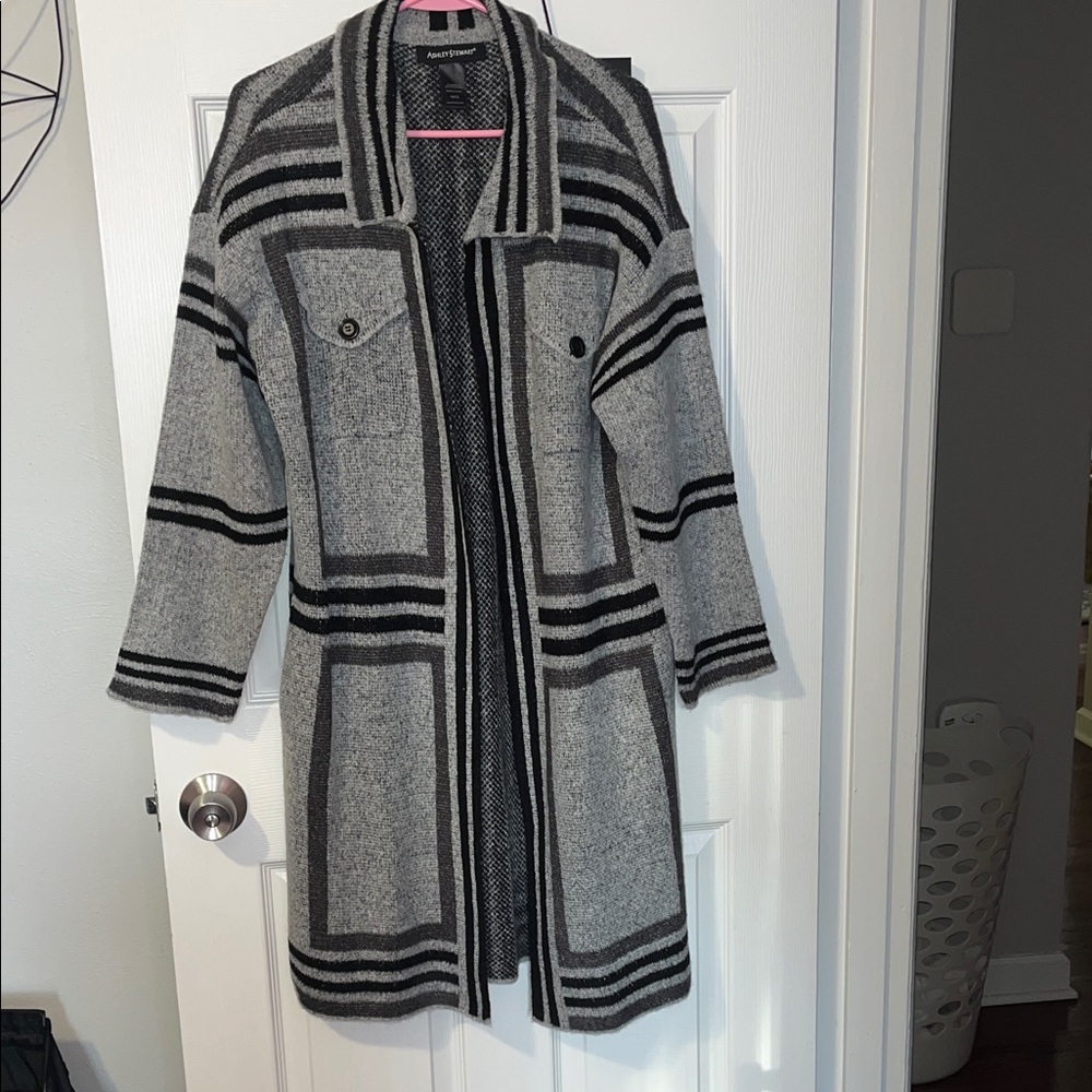 Ashley Stewart Gray and Black Striped Long cardigan